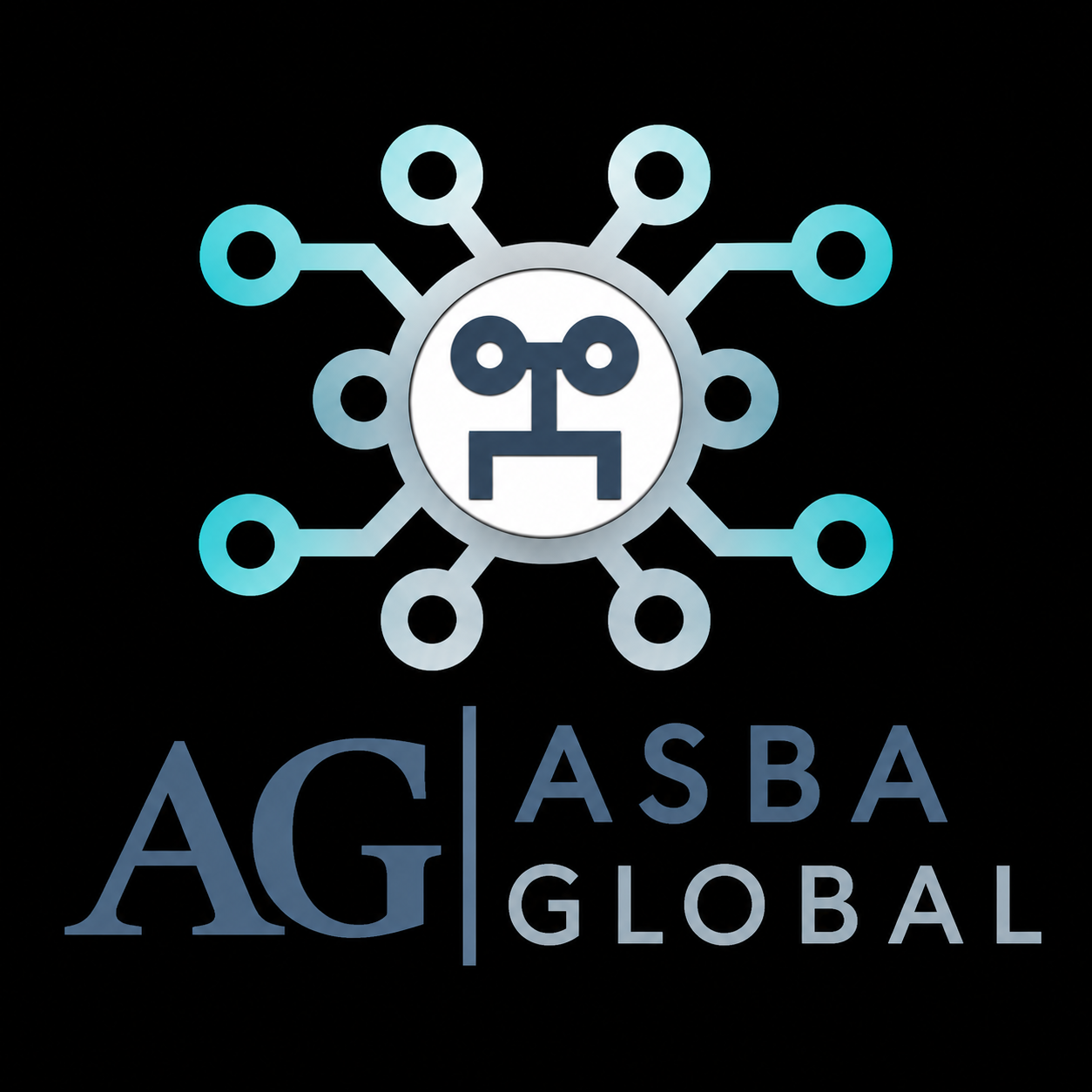 Asba Global corporate logo with silver and turquoise circuit symbol and AG ASBA GLOBAL wordmark